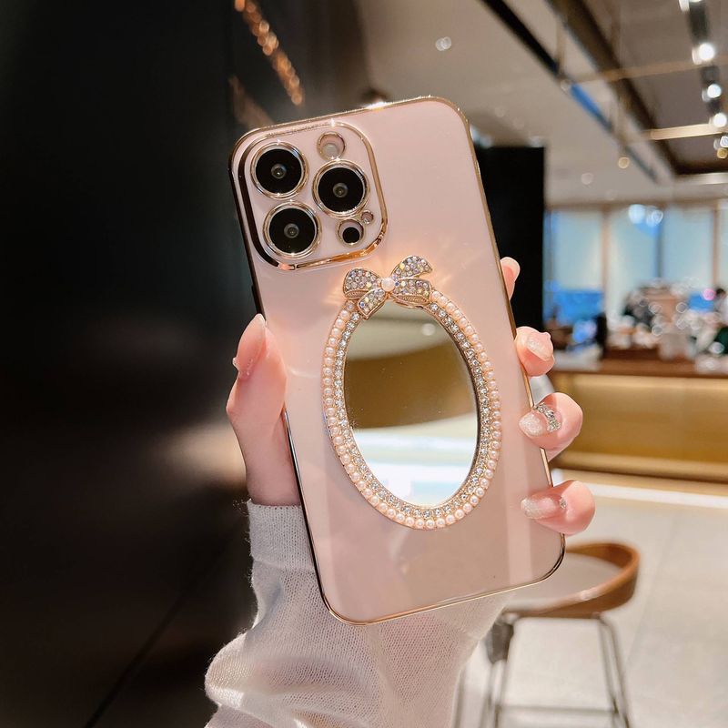 Mobile for iPhone15promax mobile phone case pearl mirror fashion new 14 electroplated silicone 13 dia inlaid_voghion.com
