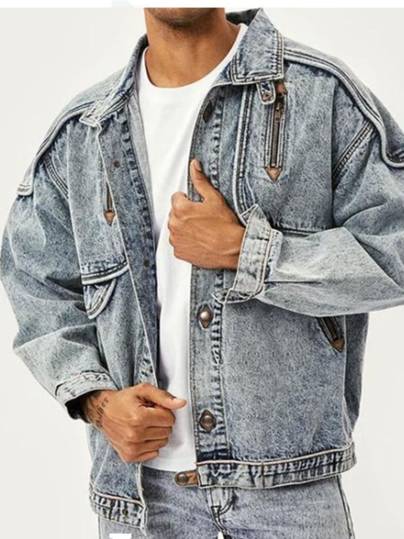 Giacca da uomo retrò americana, ampia, a maniche lunghe, casual, tendenza, nuova, da uomo, in denim, con cappuccio_voghion.com