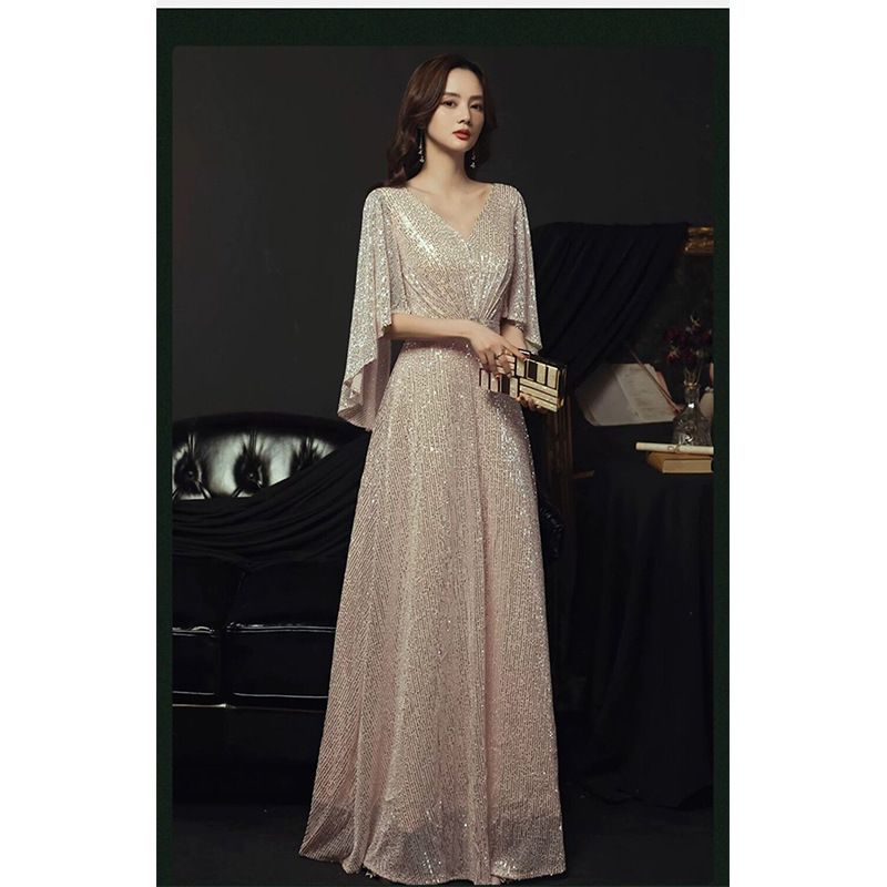 Damenbekleidung Grand Choir Kleid Edles Gold Französisch Leichtes Luxus High End Nischen Performance Host Bankett Temperament Kleid_voghion.com
