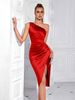 Elegant One-Shoulder Asymmetrical Ruffle Midi Dress For Bridesmaid, Party & Evening Occasions – Slim Fit, Multiple Colors (XS-XL)_voghion.com