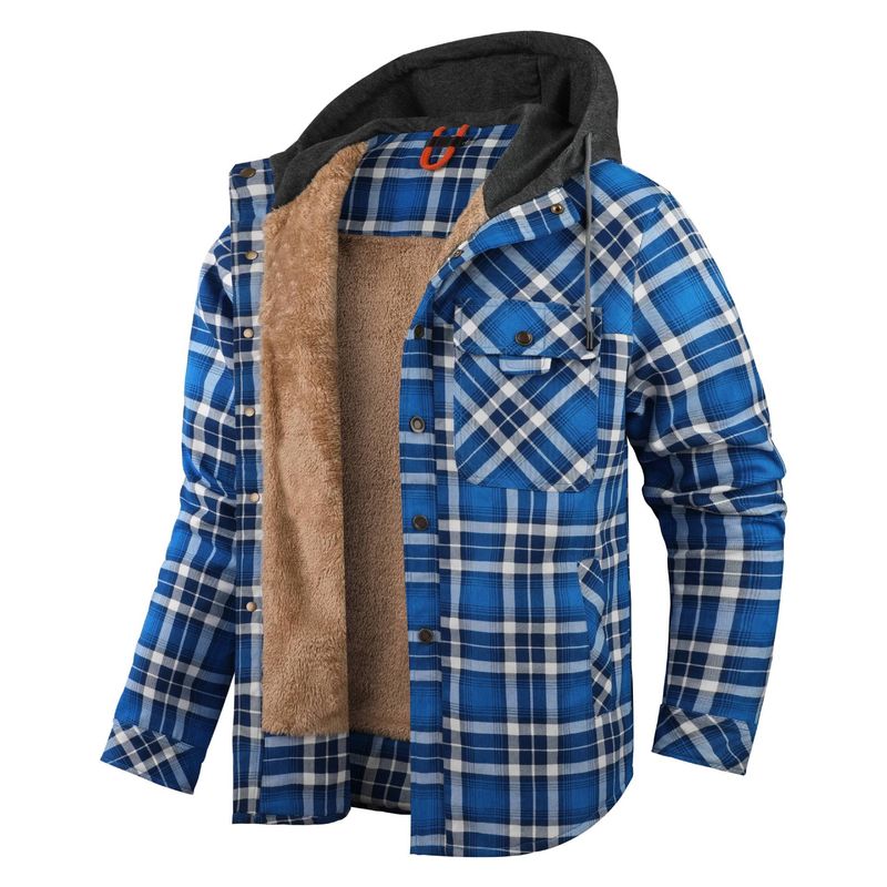 Men's Clothing US size large size plaid print men's long sleeved shirt plus velvet knitted hooded warm cotton jacket_voghion.com