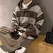 Men's Oversized Striped Hooded Knit Sweater - Long Sleeve Pullover With Button Detail For Autumn & Winter_voghion.com