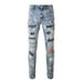 Herrkläder Graffiti Slim High Street Jeans Paint Diamond Hole Patch Byxor_voghion.com
