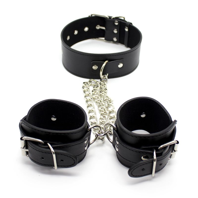 Sex Products Leather Casual Bondage Collar, Leather Iron Chain Hand Tied Sex Toys, Female Bondage Props Handcuffs_voghion.com