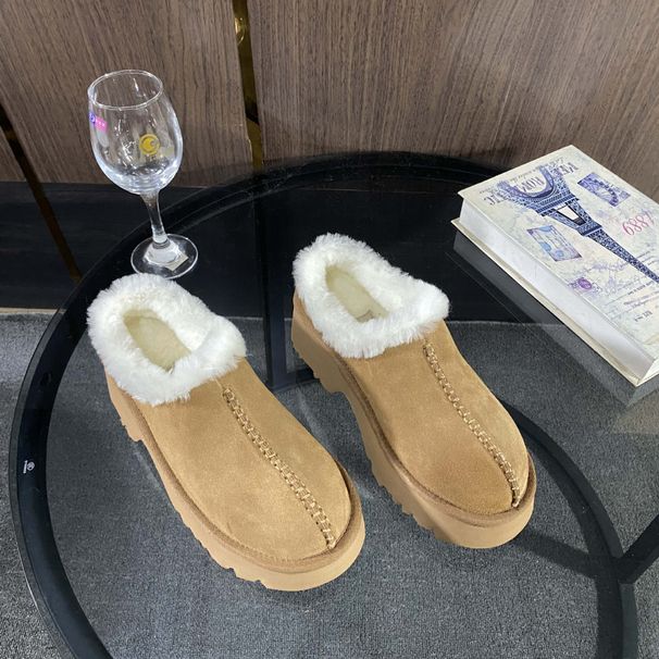 Schnéistiefelen Fraen 2024 Hierscht nei décker Sohle Pelz integréiert décken Absatz Woll Slip-on Casual Mule Dammeschuhe_voghion.com