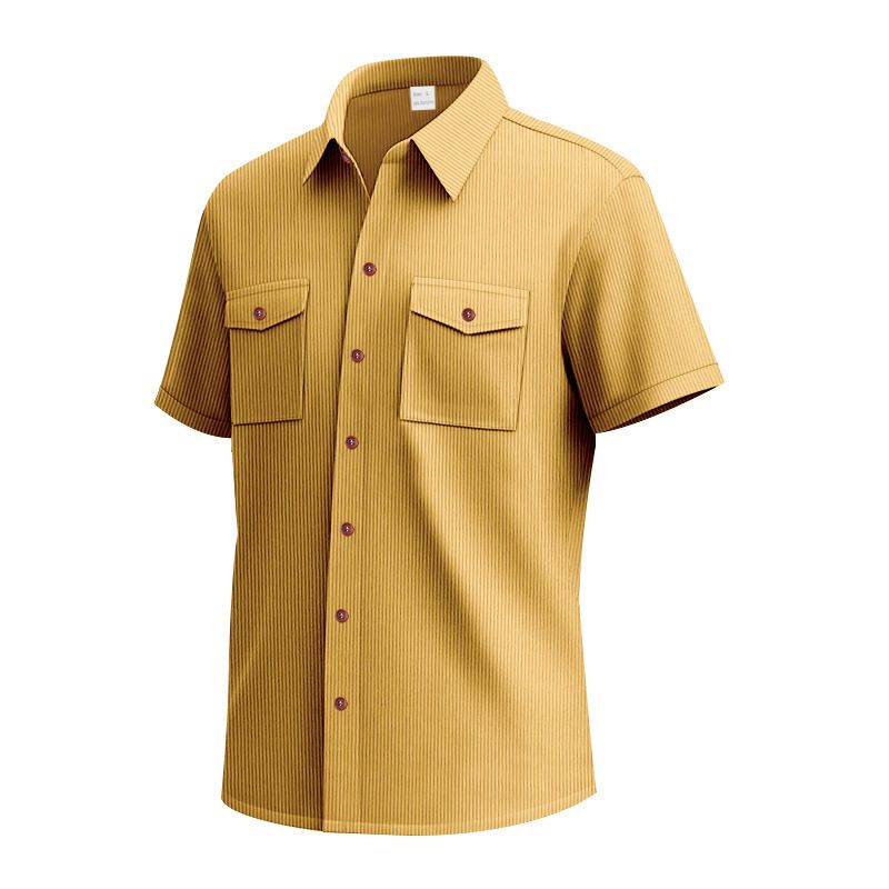 Men's Heavyweight Corduroy Double Pocket Short Sleeve Lapel Casual Loose Work Shirt_voghion.com