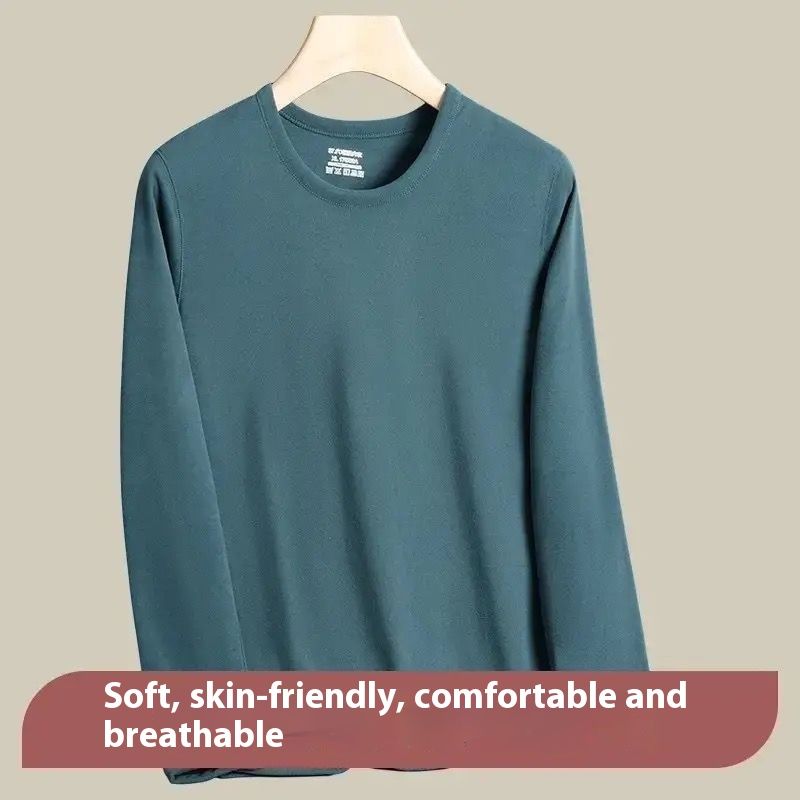 New German flannel double-sided brushed thermal underwear set men's mid neck winter constant temperature heating clothes_voghion.com