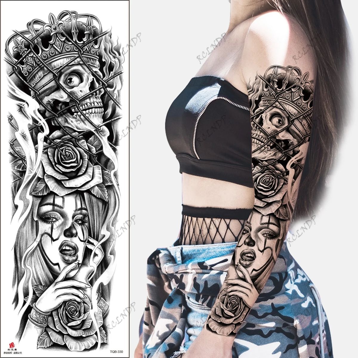 Wasserdicht Temporäre Tattoo Aufkleber Skelett Frau Blume Tatto Flash Tatoo Arm Tato Für Mädchen Frauen_voghion.com