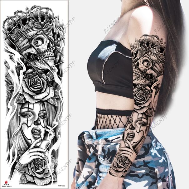 Wasserdicht Temporäre Tattoo Aufkleber Skelett Frau Blume Tatto Flash Tatoo Arm Tato Für Mädchen Frauen_voghion.com