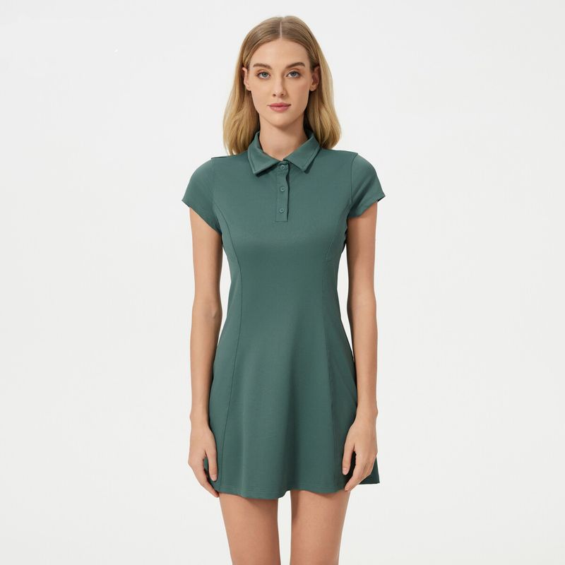 Vestido de tenis de verano de longitud media para mujer, ajustado y ceñido, cómodo y transpirable, de manga corta, para yoga y deportes._voghion.com
