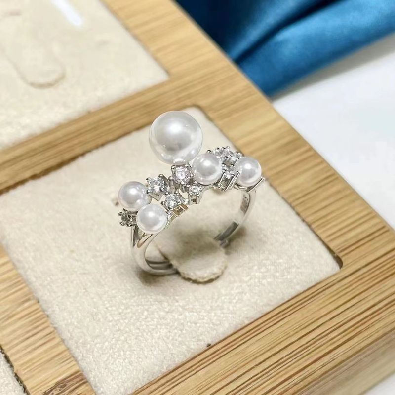 Starry Zircon Pearl Light Luxury High-end Feel, Tail Plain Ring, Women's Niche Design, Open Mouth Eating Ring_voghion.com