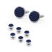 Gemelli da uomo Camicia francese Gemelli rotondi blu in fibra Set di chiodi per polsini Gemelli in fibra_voghion.com