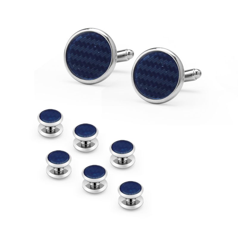 Gemelli da uomo Camicia francese Gemelli rotondi blu in fibra Set di chiodi per polsini Gemelli in fibra_voghion.com