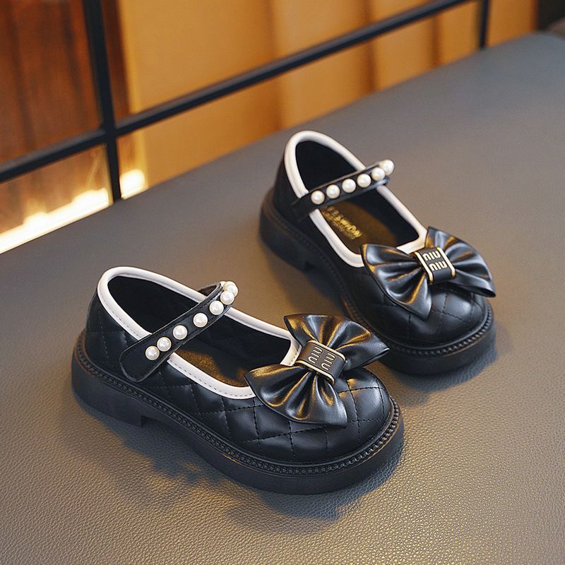 Mother&Kids Girls small fragrant leather shoes Pearl sweet bow princess shoes Big children bean shoes fashion_voghion.com