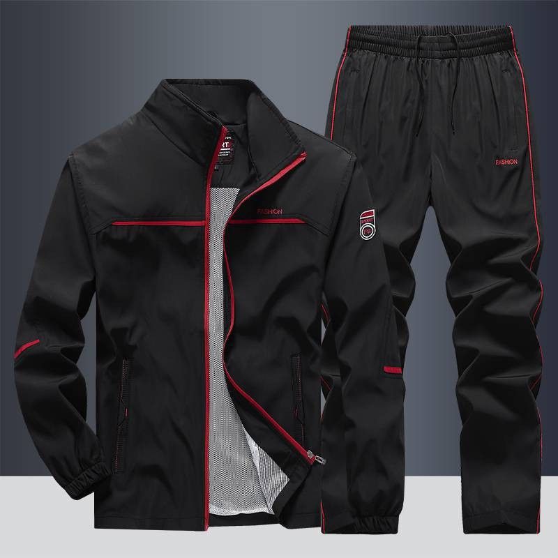 New Men's Sports Suit Spring Autumn Loose Plus Size Turn-down Collar Casual Sportswear_voghion.com