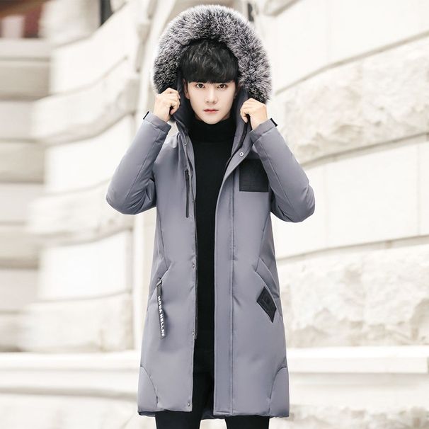 Korean-Style Men's Down Jacket – Mid-Length Winter Coat With Fox Fur Collar & Ultra-Warmth_voghion.com