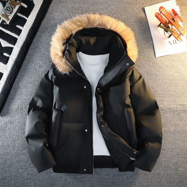 Herren Winter PU Lederjacke mit Kunstfellkapuze - Warmer Steppmantel für lässiges Outfit (Weiß, Grau, Schwarz) | Größen M-3XL_voghion.com