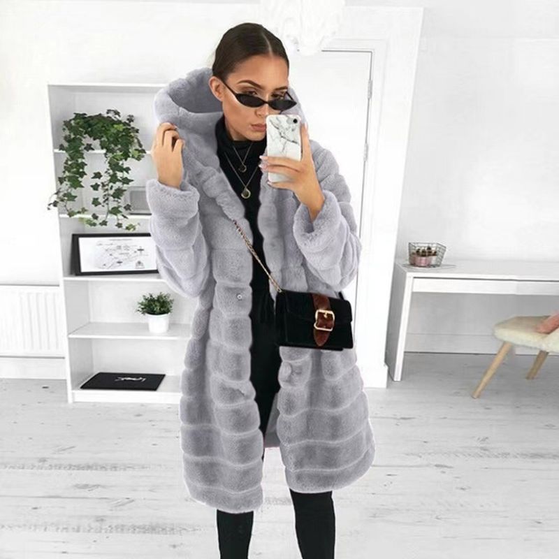 Ny baggy höst/vinter plus-size kanin fleece tjock huva päls för kvinnor_voghion.com