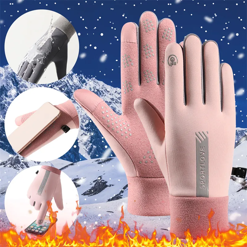 Winter Gloves Men Women Cycling Bike Non-slip Thermal Fleece Cold-Resistant Wind Waterproof Warm Outdoor Running Skiing_voghion.com