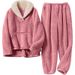Women's Cozy Fleece Pajama Set With Kangaroo Pocket - Winter Warm Sleepwear & Loungewear For Home, Soft And Comfortable, Plus Size Available_voghion.com