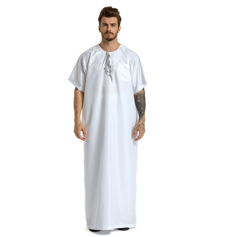 Man's clothing Muslim men's embroidered short sleeve round neck robe man_voghion.com