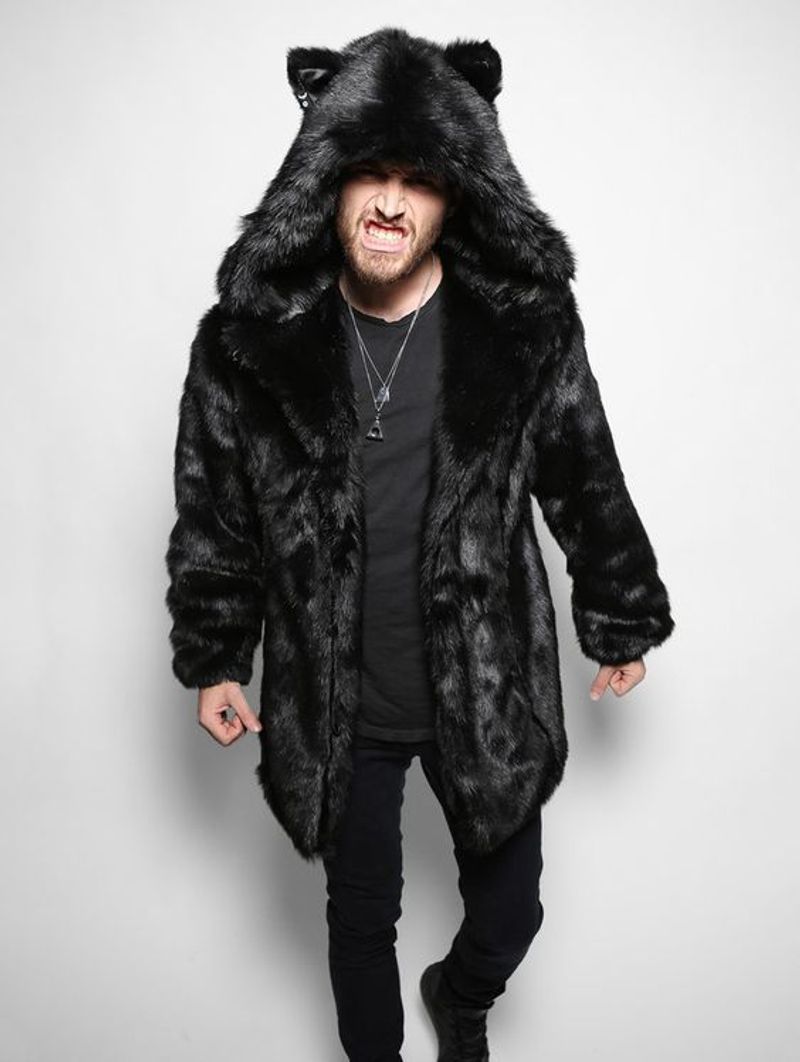 Kunstpelzmantel für Herren. Lässiger Winter-Thermo-Nerzmantel für Herren. Langer Herrenmantel mit Fellkapuze_voghion.com