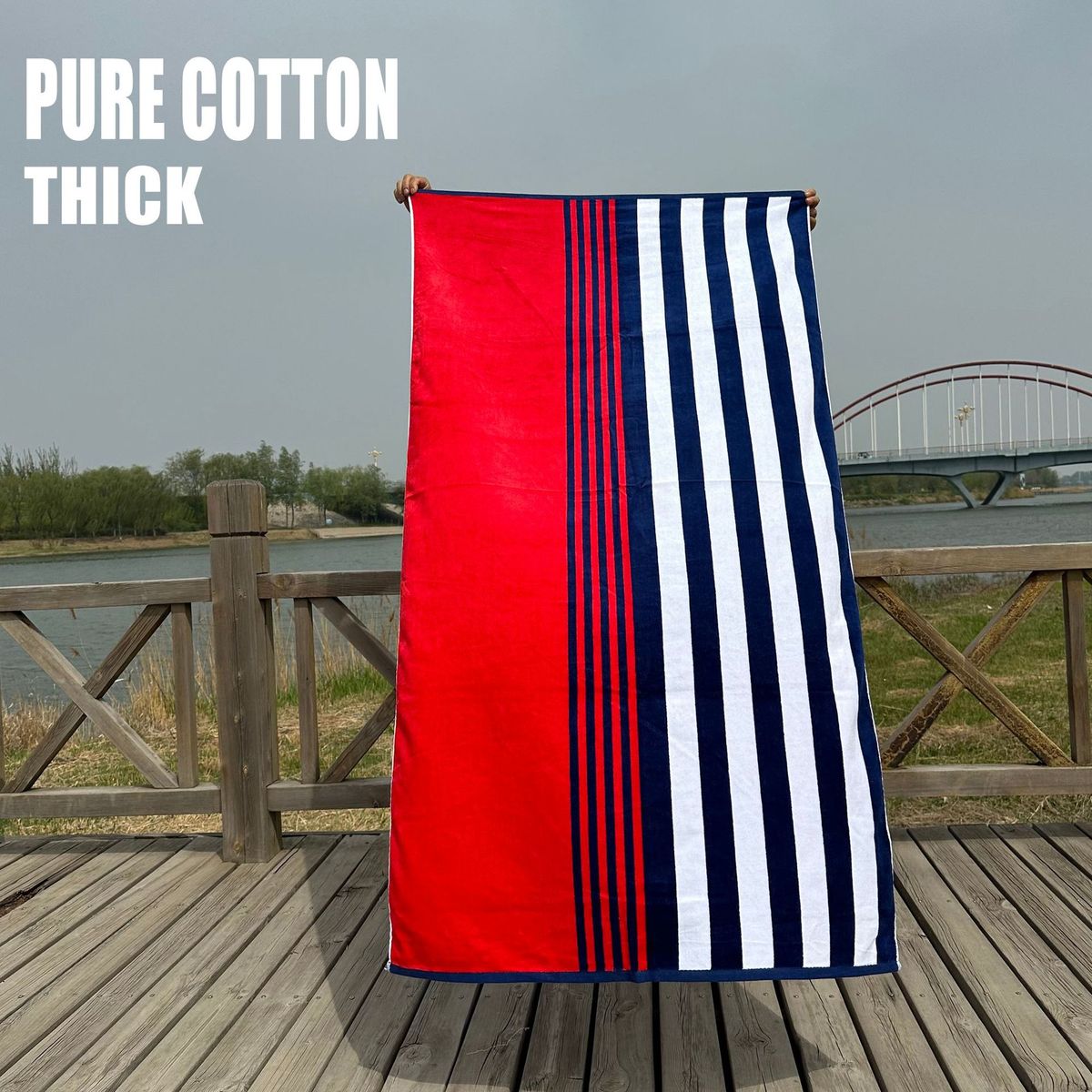 Asciugamano da spiaggia a righe in puro cotone, tinto in filo, multicolore, per adulti, 90*180 cm_voghion.com