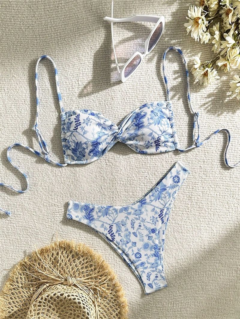 Női ruházat Virágos fűzős Sexy Beach Bikini fürdőruha High End Fashion Hot Spring fürdőruha_voghion.com