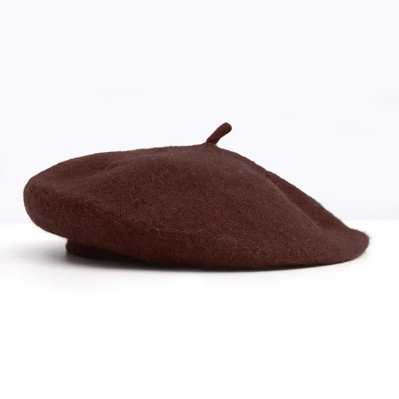 Hot Sale Women Girl French Artist Warm Wool Beanie Hat Solid Color Retro Beret Elegant Lady Winter Caps_voghion.com