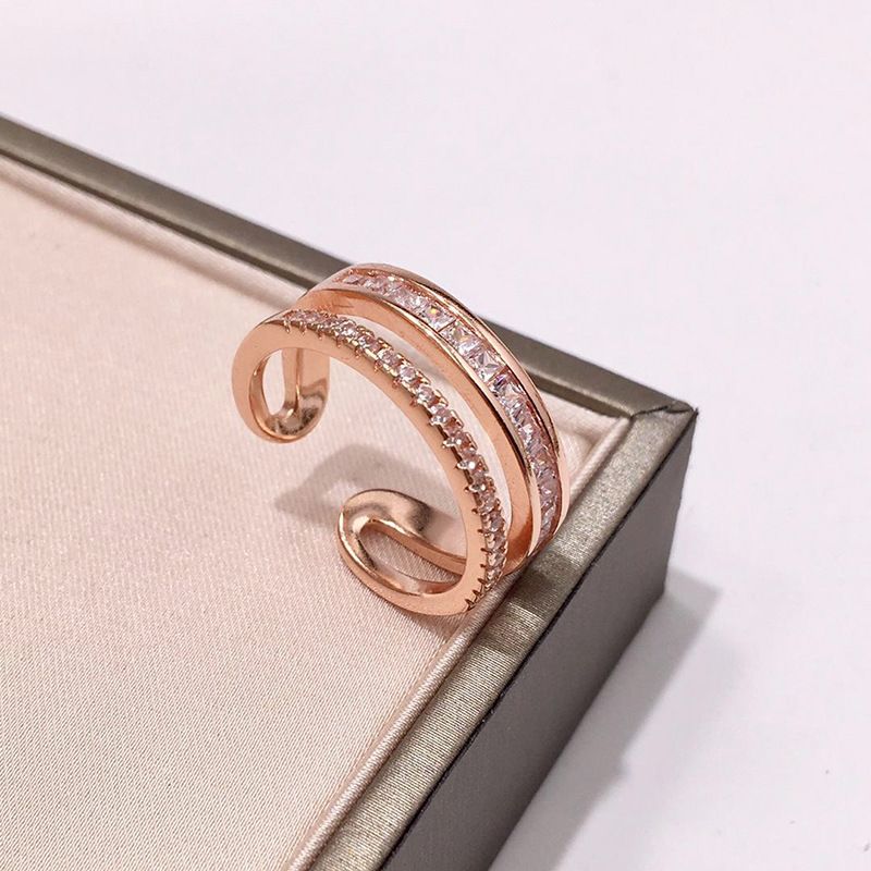 Women's Jewelry Set Fashion Exquisite And Shiny Double Row Diamonds Small Square Diamonds C Shaped Double Layer Rings Personalized Accessories_voghion.com