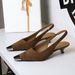 5316 Korean Style Metal Pointed Toe Suede Shallow Mouth Back Strap Low Single Women's Wine Glass Heel Party Backls_voghion.com