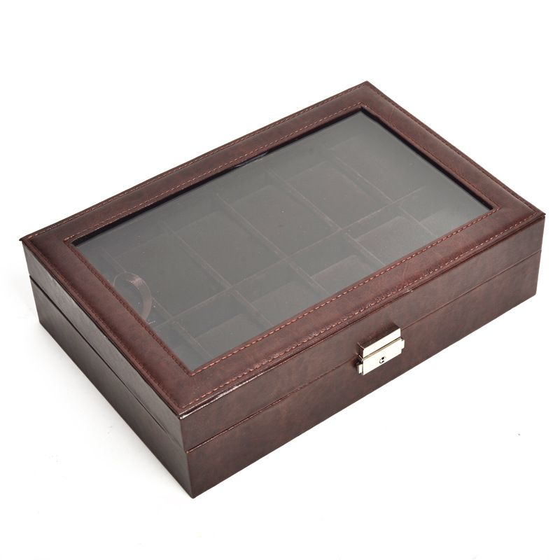 watch box spot wholesale high-grade oil wax leather plush lock 12 Watch storage box_voghion.com