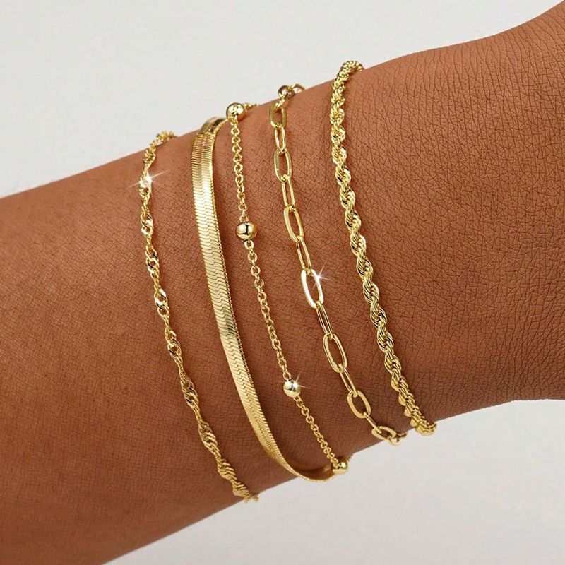Layered Boho Bracelet Set For Women & Men, Minimalist Twist Chain Cuff, Vintage Gold Jewelry, Stackable Wristbands For Everyday Wear_voghion.com
