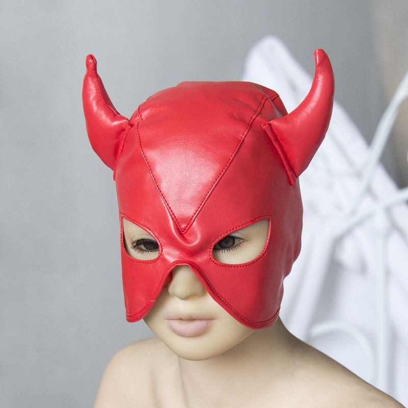 Sex Products SM Bondage Flirting Fun Mask Bondage Toy Leather Blindfold Stage Performance Black And Red Head Cover_voghion.com