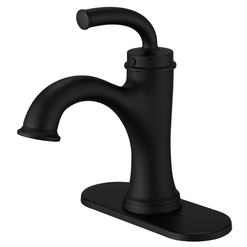 Single Handle Bathroom Faucet For One Hole With 3 Holes Deck Plate And Metal Drain In Matte Black_voghion.com