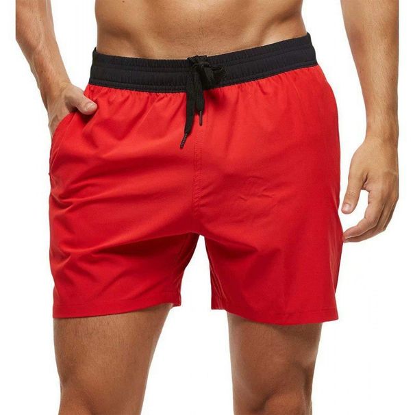 Men's Five Point Shorts, Contrasting Color, Quick Drying Pocket, Drawstring, Loose, Casual, Running, Fitness, Beach_voghion.com