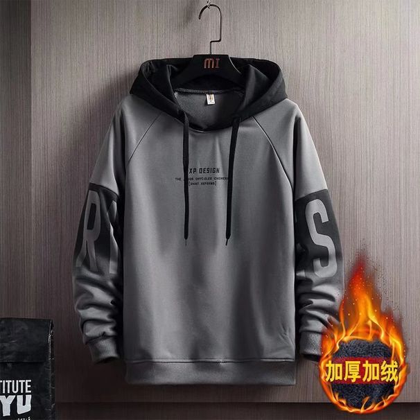 Sweater Men's Autumn And Winter Hooded Loose Letter Printed Pullover Korean Edition Trendy Casual Fleece Long Sleeve Jacket_voghion.com