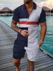 Unbeatable Quality Summer 3D Digital Printed Short Sleeved Striped Men's Casual Versatile Polo Set_voghion.com