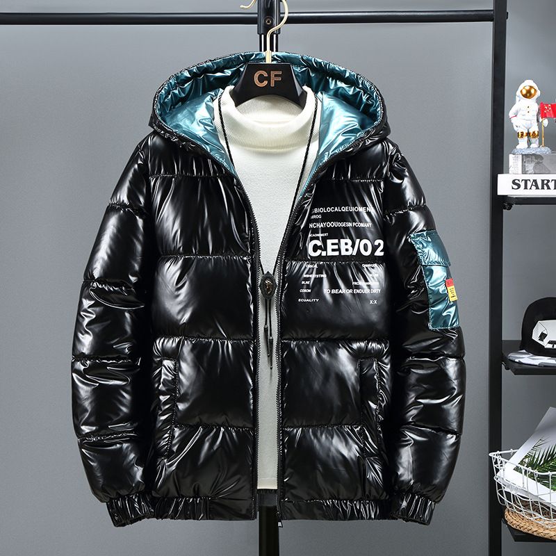 "Cappotto invernale in cotone da uomo - Giacca calda e spessa per adolescenti e studenti, elegante capospalla casual con dettagli in similpelle, nero/argento"_voghion.com