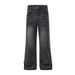 Unisex Baggy Jeans With Cracked High-Street Style – Relaxed Fit, Flared Leg, Vintage Washed Denim For Men & Women_voghion.com