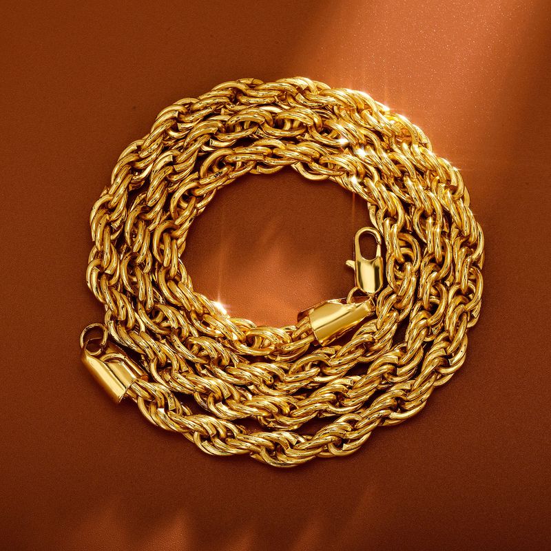 6MM thick twist chain color-retaining electroplating non-fading gold necklace hip hop men's chain_voghion.com