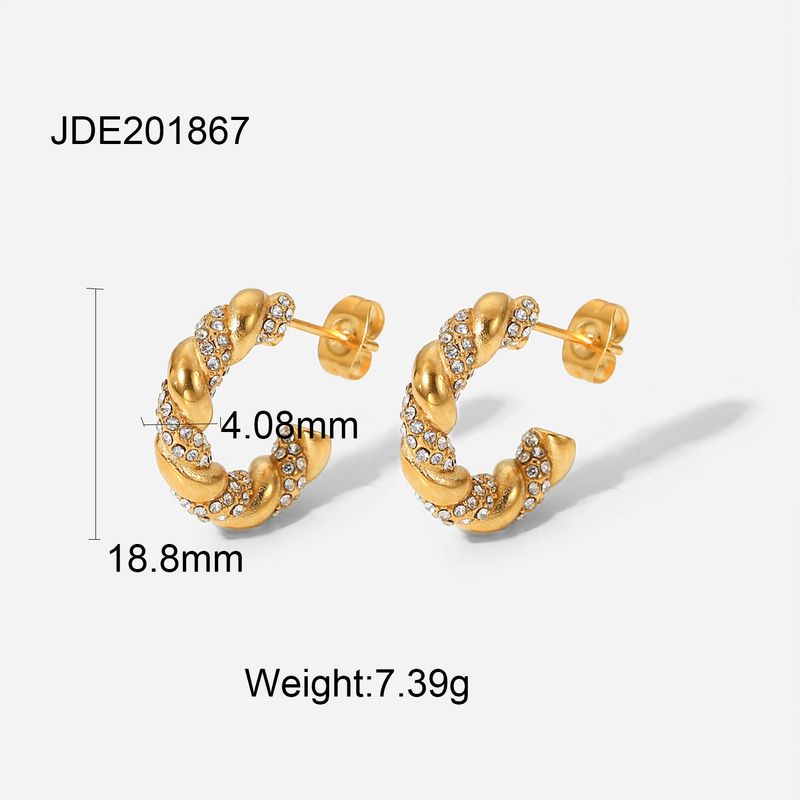 New net red stainless steel Jewelry gold inlaid Fried Dough Twists C-shaped Women's earrings jewelry_voghion.com