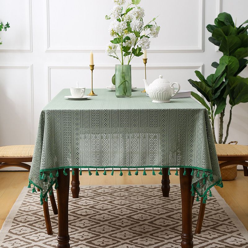 Geometric Tablecloth With Tassels – Non-Slip & Durable Polyester Fabric For Dining/Picnic/Café (140x100cm To 140x260cm, 4 Colors)_voghion.com