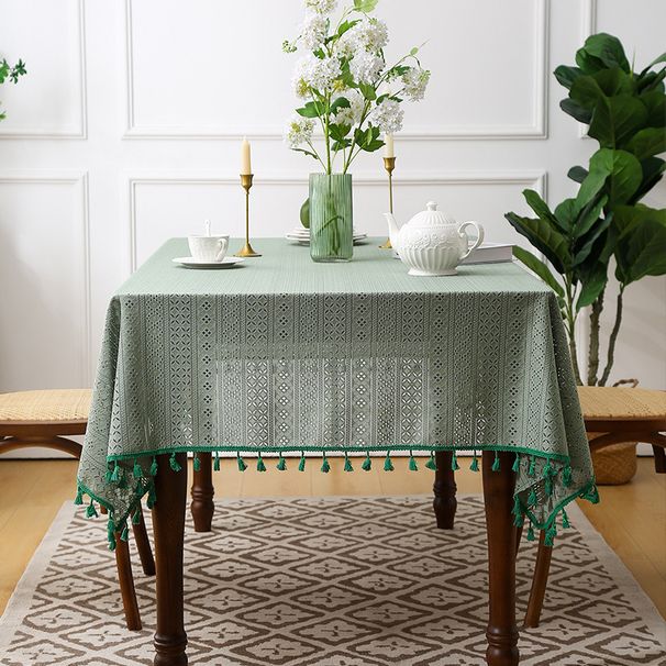 Geometric Tablecloth With Tassels – Non-Slip & Durable Polyester Fabric For Dining/Picnic/Café (140x100cm To 140x260cm, 4 Colors)_voghion.com