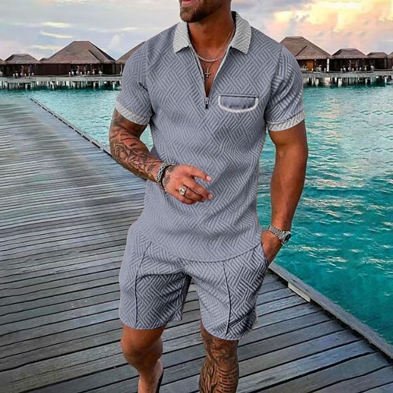 2025 neue Sommer Hawaiian Strand Herrenmode Zweiteiler Revers Freizeitanzug 3D Digitaldruck Pullover Reißverschluss Kurzarm Herrenshorts_voghion.com