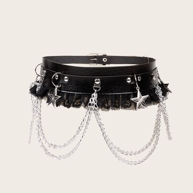 Dark Chain Punk Belt Women's Hip Hop Lace Panel Versatile Fashion Matching Dress Coat Decoration Waist Cover_voghion.com