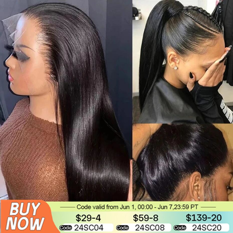 Forró eladású 360 fokos átlátszó frontális előre pengetett brazil Remy egyenes 13x4 csipke eleje emberi paróka fekete nőknek csillogó haj_voghion.com