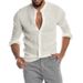Men's Summer New Linen Stand-up Collar Long-sleeved Men's Cardigan Shirt _voghion.com
