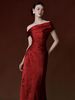 Red New Chinese Style Toast Off-Shoulder High-End Bridal Engagement Gown Morning Robe Banquet Mermaid Evening Dress_voghion.com