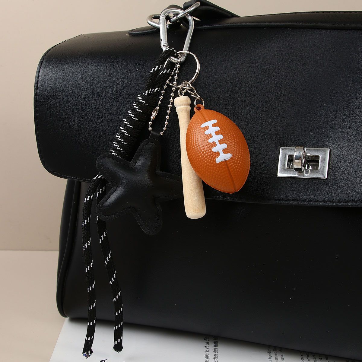 Handmade PU Leather Star Keychain Bag Charm - Camera & Football Design, Trendy DIY Accessory For Bags, Keys & More_voghion.com